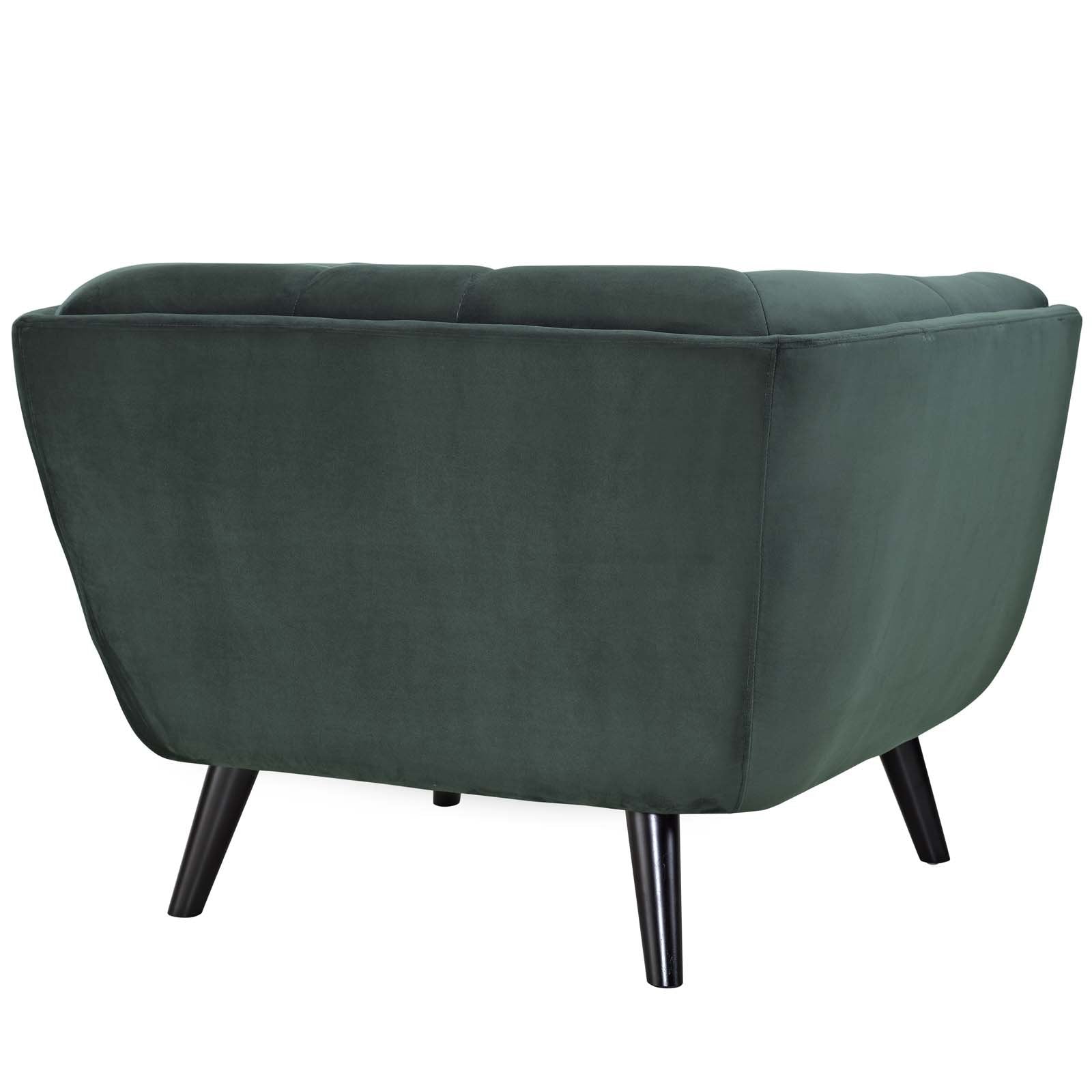 Modway Bestow Mid-Century Performance Velvet Upholstered Tufted Accent Lounge Chair in Green